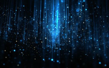  blue glowing lights on a black background with a digital data rain effect, a concept representing technology and science.
