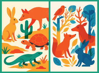 Desert and Forest Wildlife in Harmonious Nature Composition
