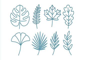 Fototapeta premium Collection of various botanical leaf outlines in a simple hand-drawn style