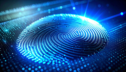 Cybersecurity Fingerprint: A luminous fingerprint embedded on a technological circuit board, highlighting the importance of digital security and data protection.
