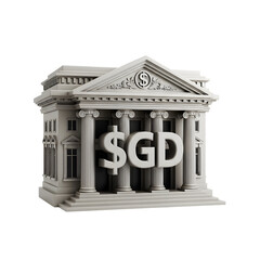 3d icon of a bank building with the letters sgd, isolated on transparent background