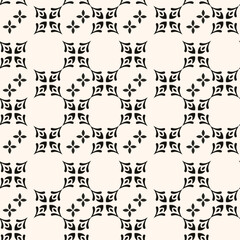 Simple minimalist geometric seamless pattern. Abstract monochrome minimal background with small floral shapes. Subtle repeat design for decor, print.