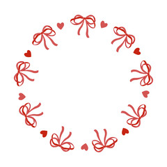 Romantic design Wreath of bows and hearts Vector illustration for decorating dates, weddings, birthdays