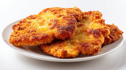 Goldbraunes paniertes Schnitzel auf weißem Teller