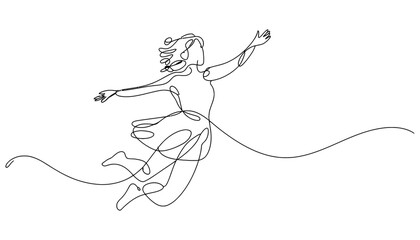 Graceful dancer in continuous line art style with flowing ribbon movement