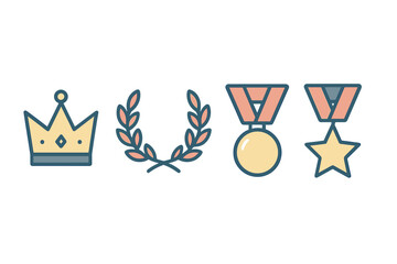 Fototapeta premium Royal crown laurel wreath and gold medals symbolizing success and achievement
