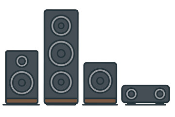 Fototapeta premium Modern home audio speaker collection featuring tower, bookshelf, and center channel units