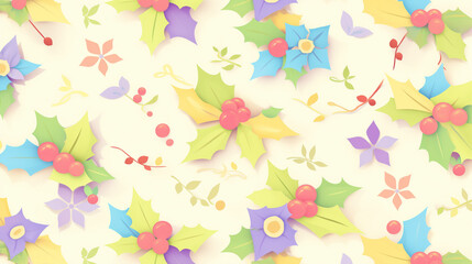 ヒイラギと赤い実のクリスマスデザイン