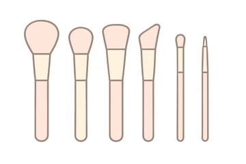 Set of six professional cosmetic makeup brushes for powder blush and eyeshadow application