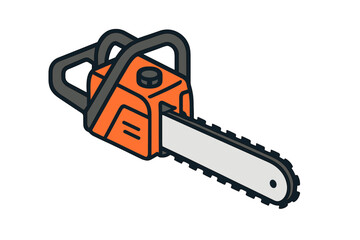 Fototapeta premium Powerful orange and gray handheld motorized saw equipment used for cutting wood