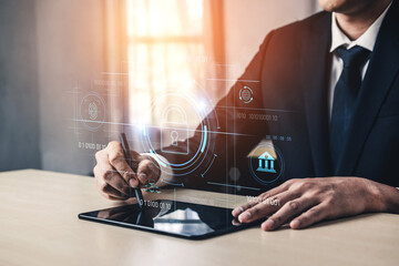 Cybersecurity system interface with biometric lock and data protection. Cybersecurity protects...