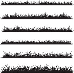 Six black silhouette grass borders on white vector
