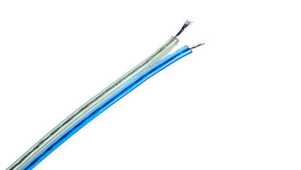 Close-Up Of Blue And Silver Electrical Wires With Bare Stripped Ends