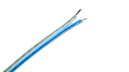 Close-Up Of Blue And Silver Electrical Wires With Bare Stripped Ends