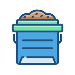 Stylized illustration of blue bucket with soil fill on black background © Sharuzzaman