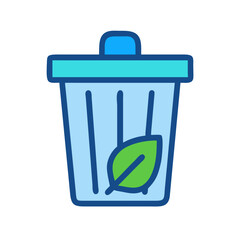 Recycle bin with green leaf illustration symbolizing eco-friendly waste disposal and sustainability