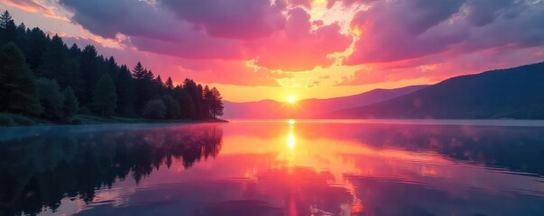 Start the week off right with a vibrant sunrise over a tranquil lake, perfect for a Monday morning mood boost A peaceful scene to inspire positivity and a productive week ahead , peaceful, lake