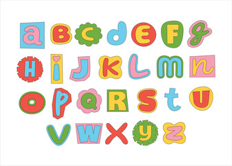 Colorful Alphabet Letters Set in Cute Cartoon Style