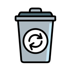 Isolated flat illustration of a simple gray trash can against black background