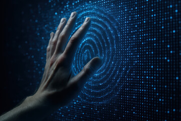 Effect and wave with pixel create technology interface showing data security system glowing with immersive light