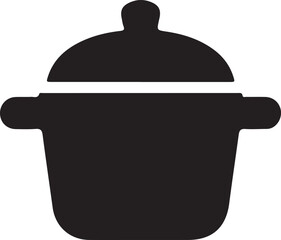 Obraz premium Simple black silhouette of a cooking pot with handles and lid symbolizing kitchenware and culinary activities