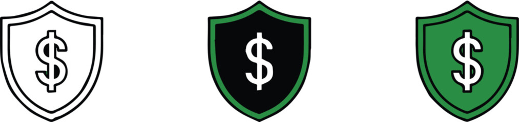 three shield icons with dollar symbol financial security protection vector illustration for business