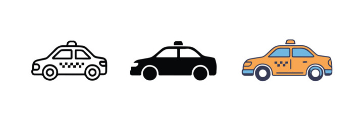 transportation icon pack taxi three styles simple line silhouette and detailed yellow cab vector files