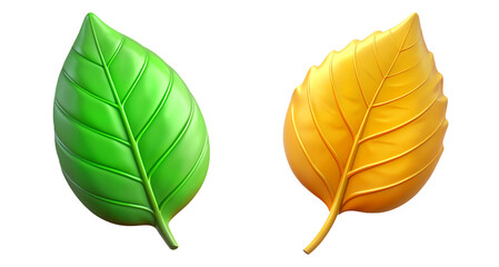 Obraz premium Green and yellow birch leaves in 3D icon style on a white background 
