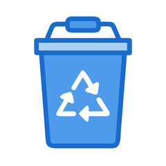 Blue recycling bin with recycle logo, promoting eco-friendly behavior and environmental sustainability
