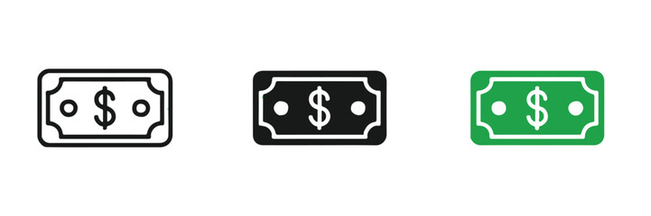 financial icon outline black filled black filled green dollar bill symbols for business and design