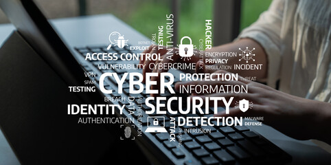 This image showcases the essential elements of cyber security, emphasizing protection, vulnerabilities, and detection related to information security on a computer. Tessel
