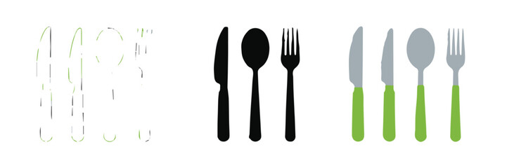 cutlery illustration set vector trio outline silhouette realistic kitchen utensils ai eps