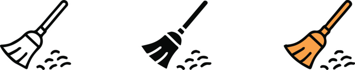 broom sweeping motion icons vector silhouette and colored illustrations for ui logo and housekeeping packs