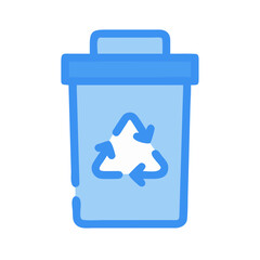 Blue recycle bin icon on black background for waste sorting concepts