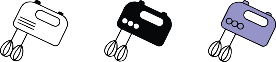 flat vector handmixer collection three designs two beaters kitchen appliance icons for stock use, ai eps jpeg png © AIcon Star