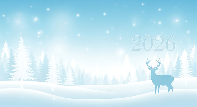 Blue silhouette of a majestic reindeer standing in a snowy landscape.