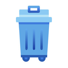 Blue trash can graphic design on black background representing waste and recycling