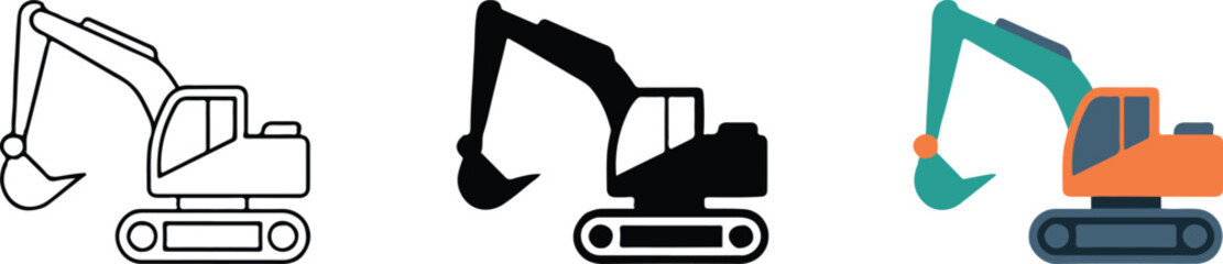 construction excavator icons lineart silhouette full color vector editable ai eps jpeg png