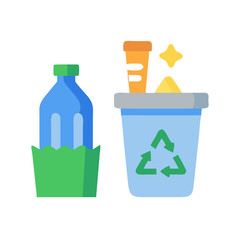 Illustration of plastic bottle near recycling bin promoting eco-friendly practices