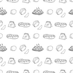 Hand Drawn Bread seamless pattern. Doodle Bakery pattern background