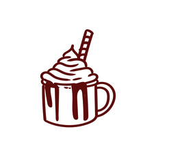 Original hand-drawn Merry Christmas illustration featuring a minimalist Christmas hot chocolate cup. Illustrations for posters, cards, and graphic design.