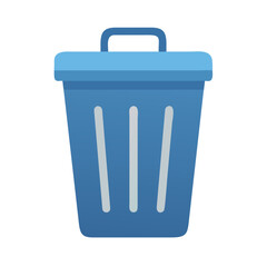Stylized illustration of a blue trash can with lid on a black background.