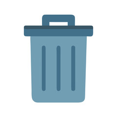 Simple blue trash can with lid graphic illustration on a black background