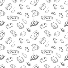 Hand Drawn Bread seamless pattern. Doodle Bakery pattern background