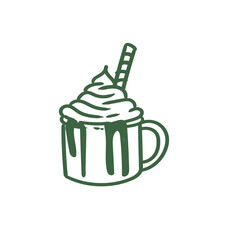 Original hand-drawn Merry Christmas illustration featuring a minimalist Christmas hot chocolate cup. Illustrations for posters, cards, and graphic design.