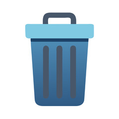 Stylized blue trash can or recycle bin icon on black background