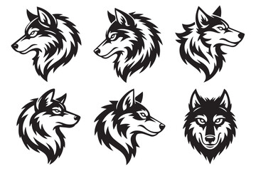 graphic wolf head collection six high contrast black and white vectors for logos mascots tattoos ai eps png jpeg © AIcon Star