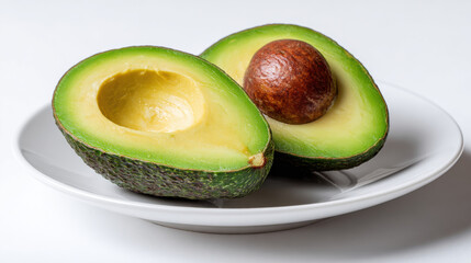 Frische aufgeschnittene Avocado auf weißem Teller
