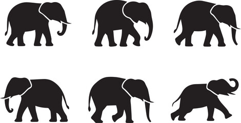 Obraz premium black elephant silhouettes collection vector set showing varied trunk and leg poses