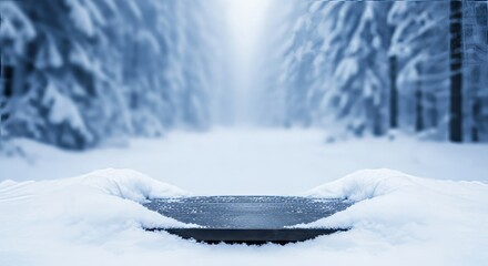 Winter Forest Backdrop with Snowy Platform